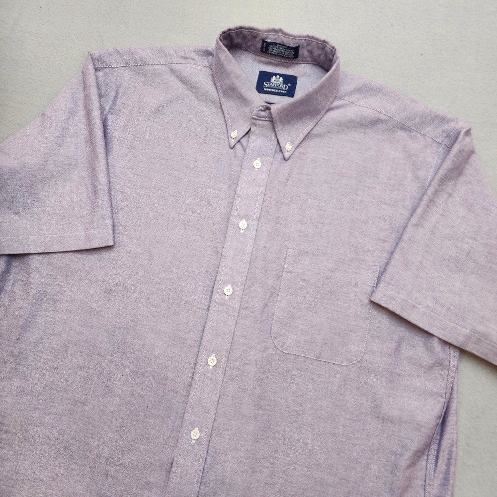 Stafford Wrinkle Free Oxford Shirt Purple Lavender Short Sleeve Button Down 17